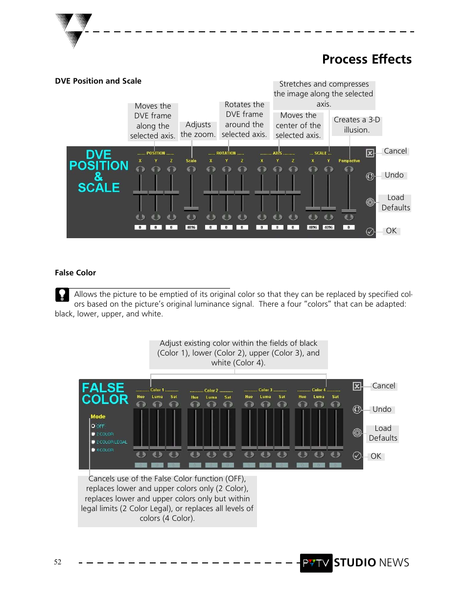 Process effects, Studio news | Grass Valley PVTV NEWS Rev.4.02 User Manual | Page 56 / 96