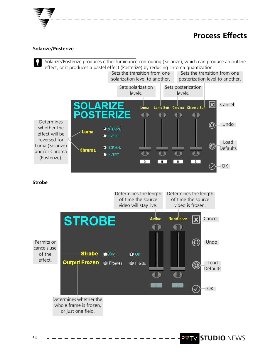 Process effects, Studio news | Grass Valley PVTV NEWS Rev.4.02 User Manual | Page 58 / 96