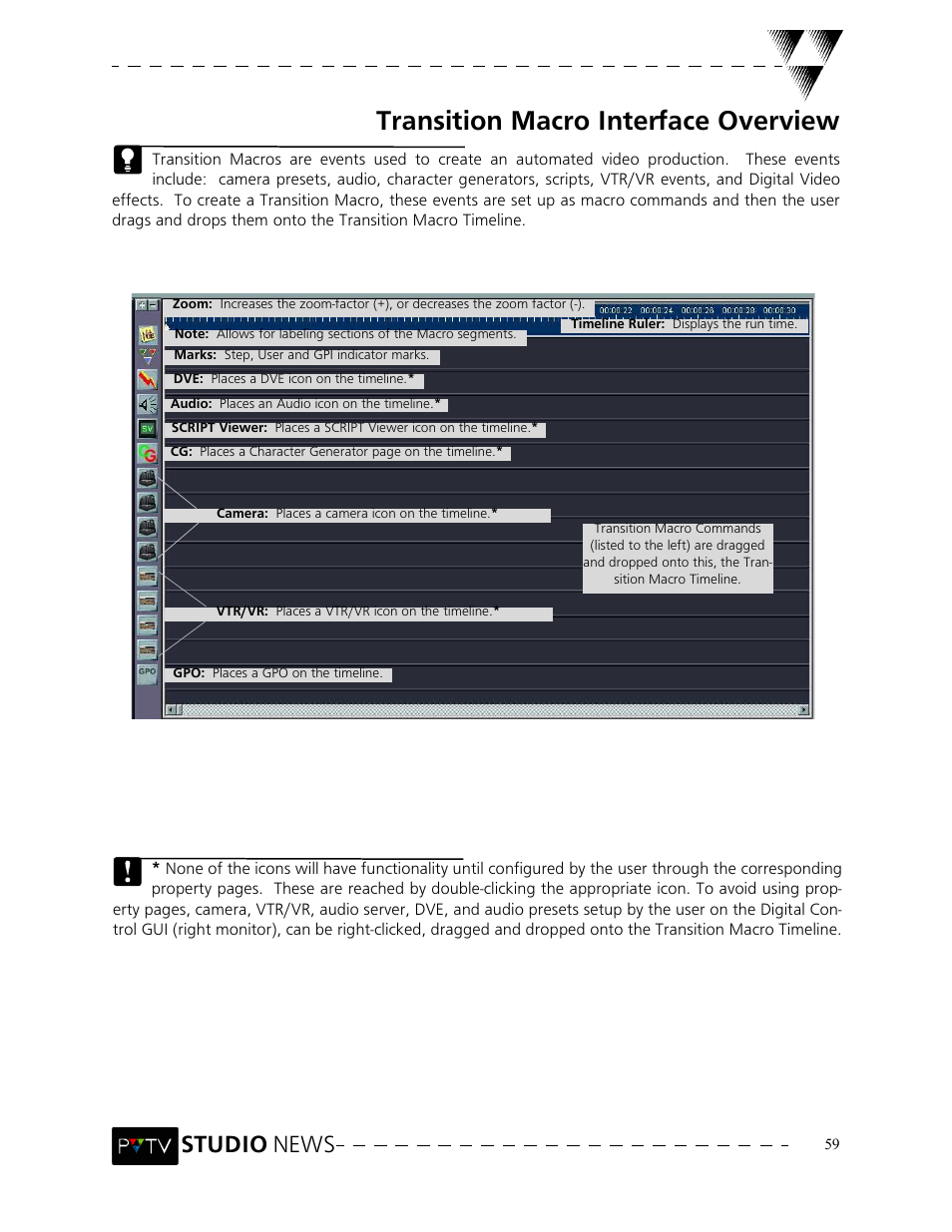 Transition macro interface overview, Studio news | Grass Valley PVTV NEWS Rev.4.02 User Manual | Page 63 / 96