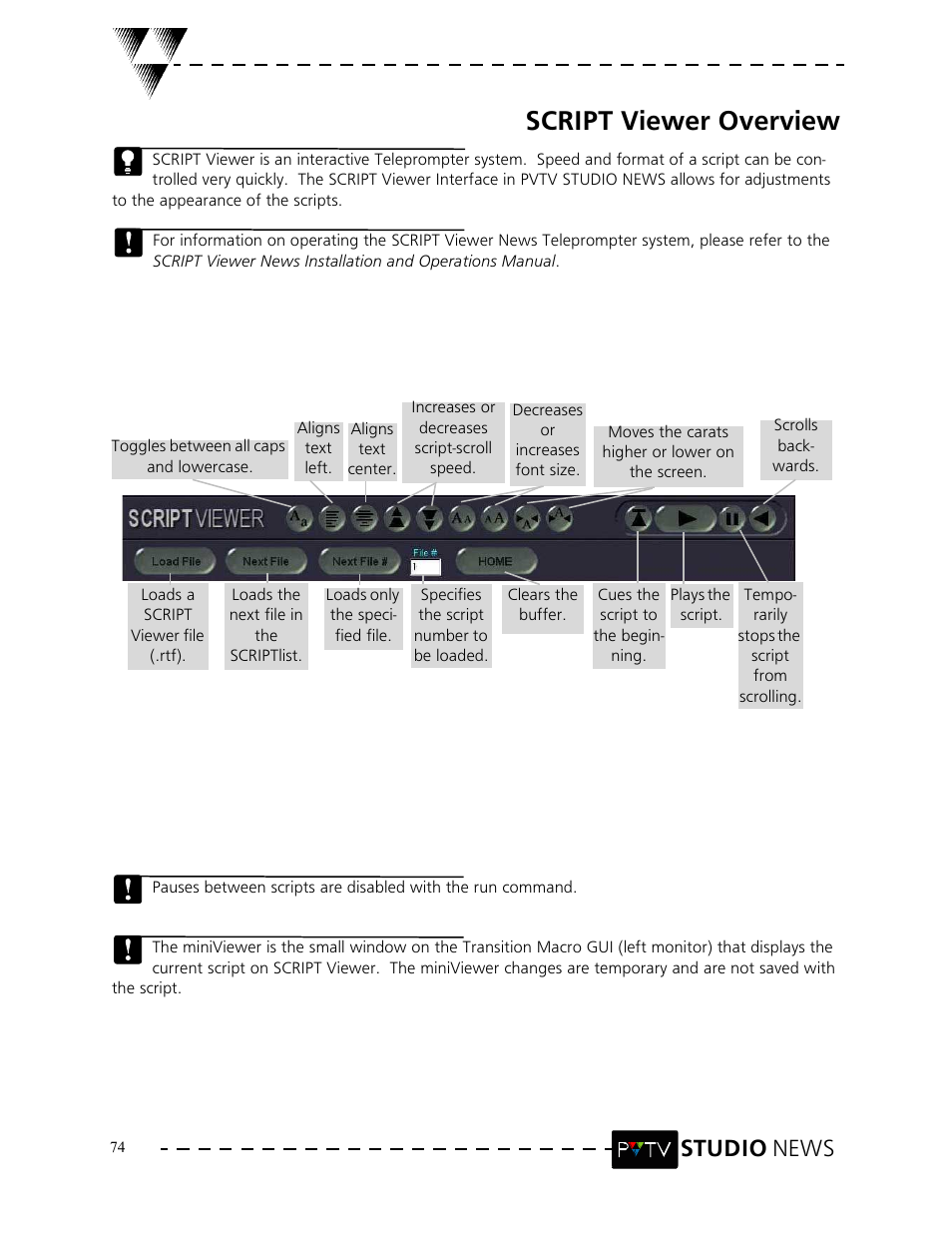 Script viewer overview, Studio news | Grass Valley PVTV NEWS Rev.4.02 User Manual | Page 78 / 96