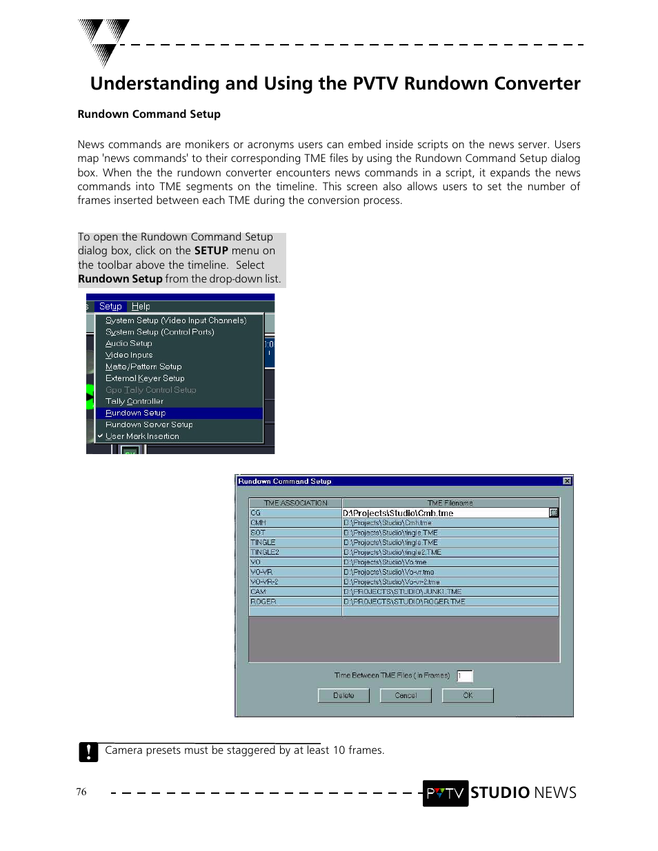 Understanding and using the pvtv rundown converter, Studio news | Grass Valley PVTV NEWS Rev.4.02 User Manual | Page 80 / 96