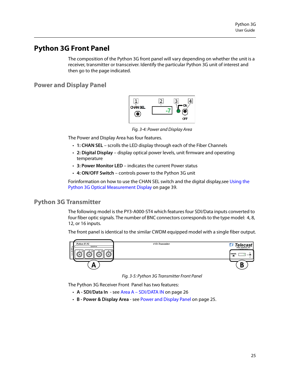Python 3g front panel, Power and display panel python 3g transmitter, Power and display panel | Python 3g transmitter | Grass Valley Python 3G User Manual | Page 29 / 53