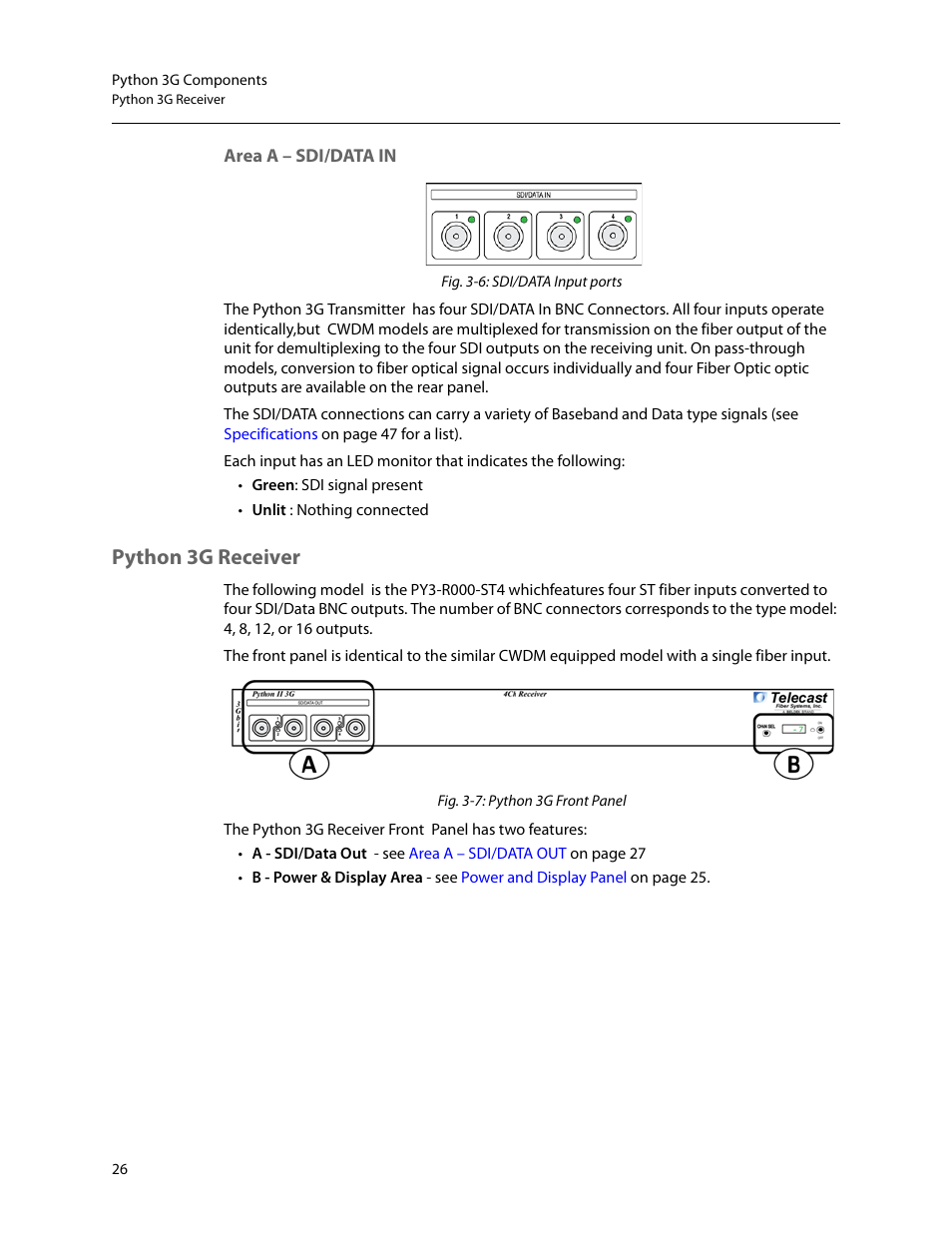 Area a – sdi/data in, Python 3g receiver | Grass Valley Python 3G User Manual | Page 30 / 53