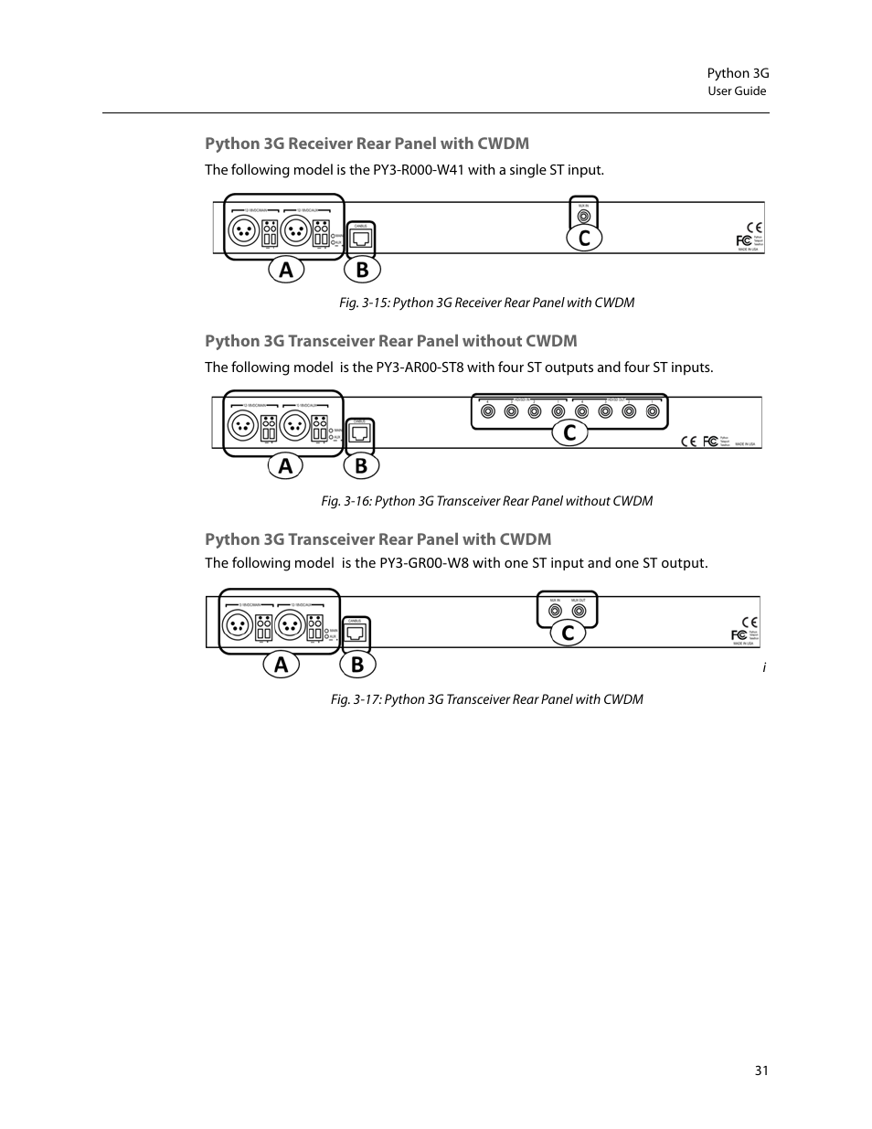Python 3g receiver rear panel with cwdm | Grass Valley Python 3G User Manual | Page 35 / 53