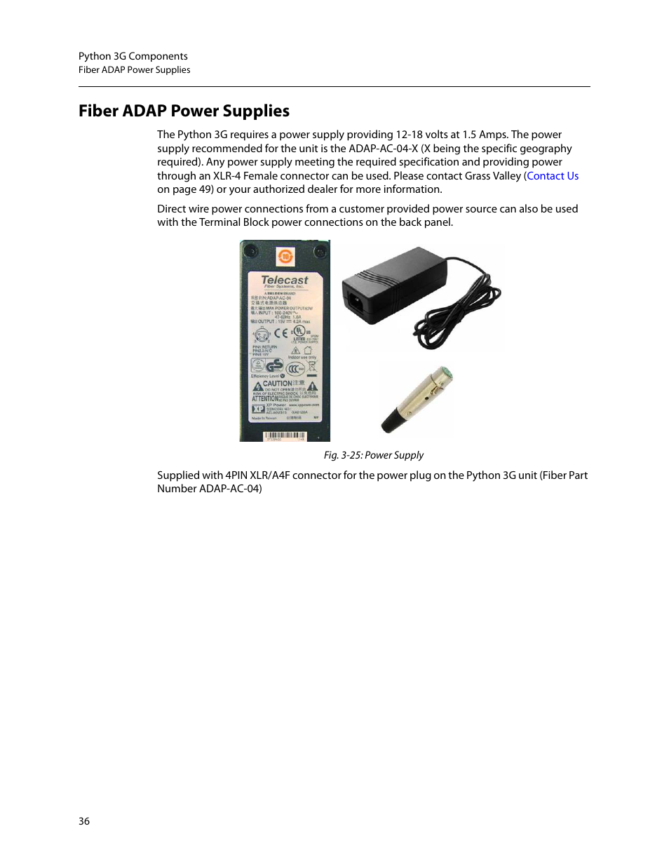 Fiber adap power supplies | Grass Valley Python 3G User Manual | Page 40 / 53