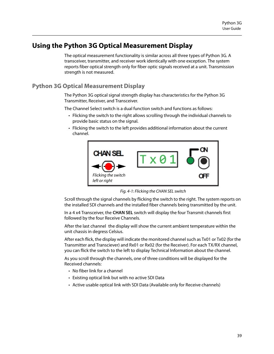 Using the python 3g optical measurement display, Python 3g optical measurement display, Using the | Grass Valley Python 3G User Manual | Page 43 / 53