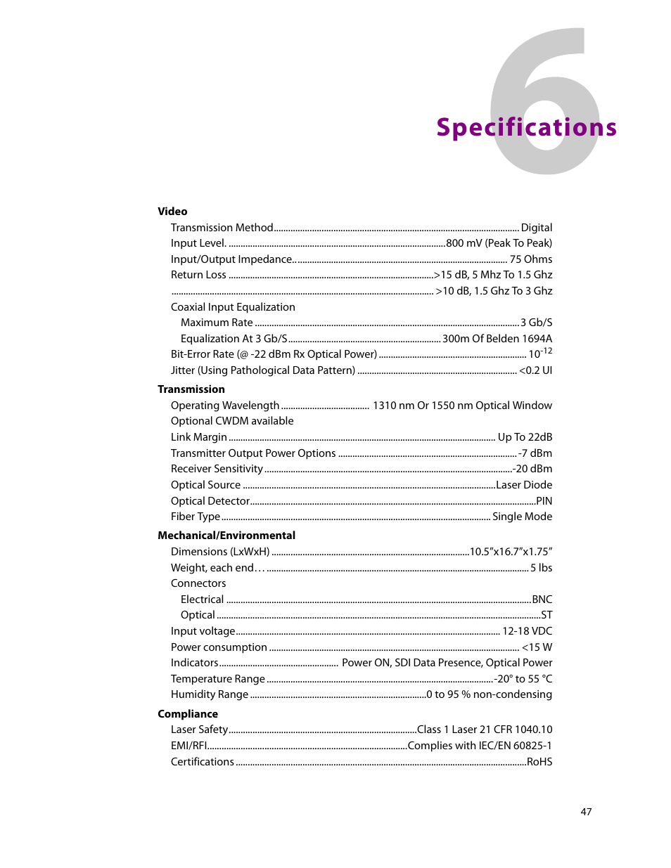 Specifications | Grass Valley Python 3G User Manual | Page 51 / 53