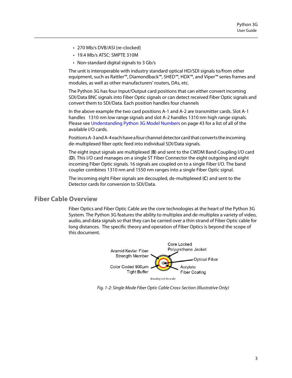 Fiber cable overview | Grass Valley Python 3G User Manual | Page 7 / 53