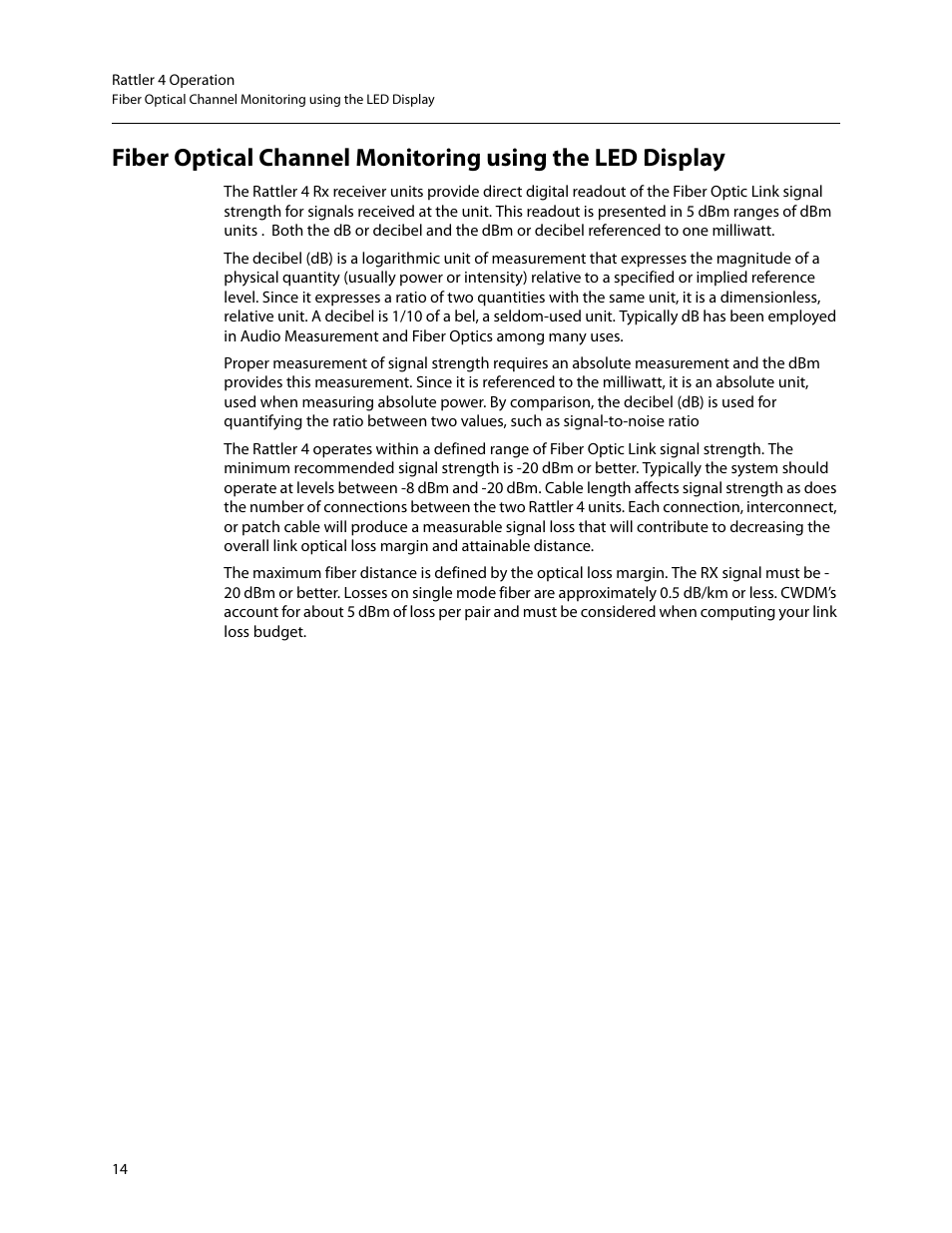 Ther in, Fiber optical channel, Monitoring using the led display | Grass Valley Rattler 4 Feb 24 2015 User Manual | Page 18 / 25