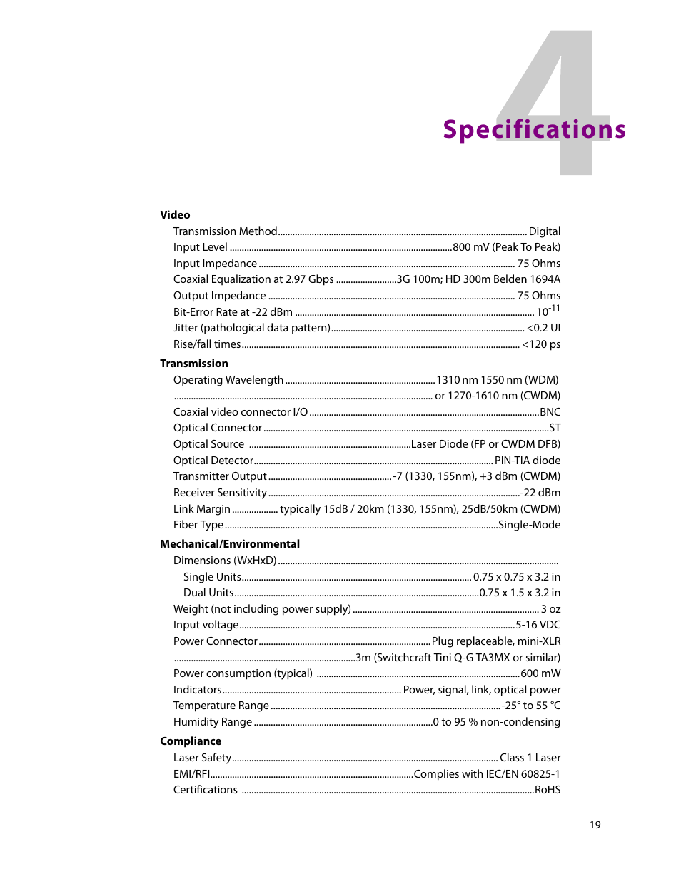 Specifications | Grass Valley Rattler 4 Feb 24 2015 User Manual | Page 23 / 25