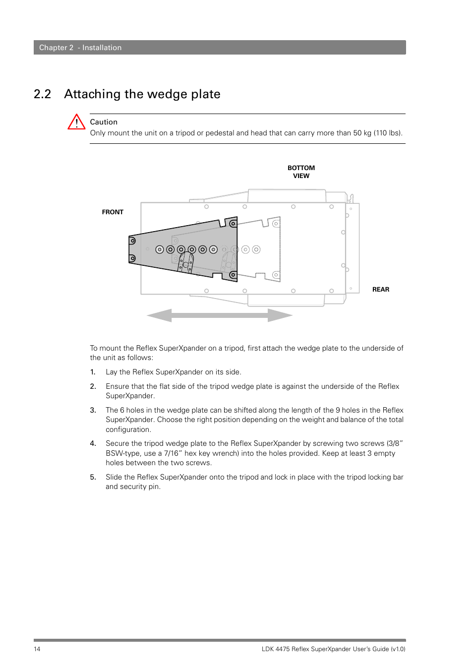 2 attaching the wedge plate, Attaching the wedge plate | Grass Valley LDK 4475 Reflex SuperXpander User Manual | Page 14 / 30