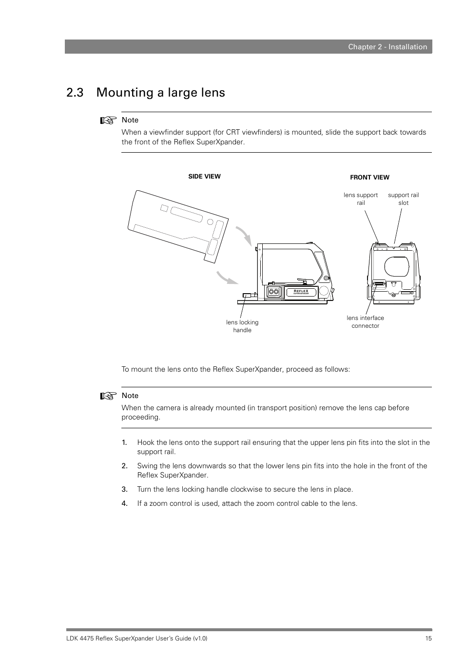 3 mounting a large lens, Mounting a large lens | Grass Valley LDK 4475 Reflex SuperXpander User Manual | Page 15 / 30