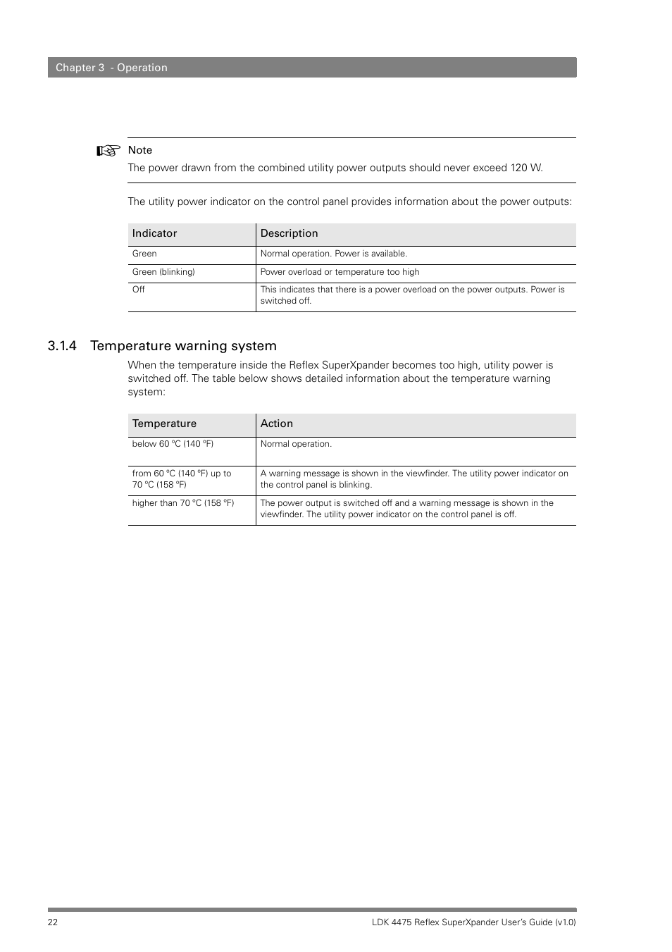 4 temperature warning system, Temperature warning system | Grass Valley LDK 4475 Reflex SuperXpander User Manual | Page 22 / 30