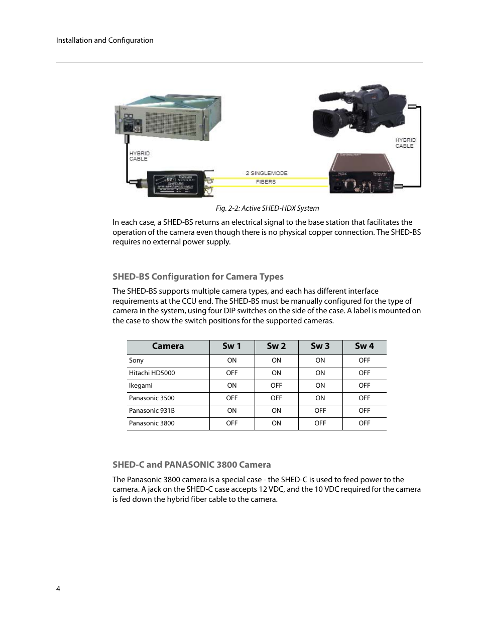 Shed-bs configuration for camera types, Shed-c and panasonic 3800 camera, Figure 2-2 | Grass Valley SHED Jan 16 2015 User Manual | Page 8 / 25