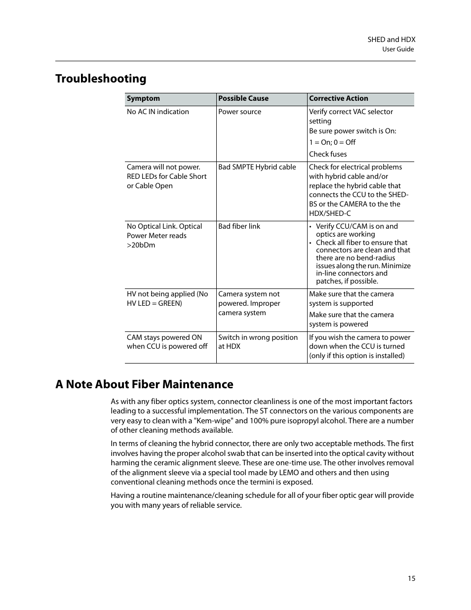 Troubleshooting a note about fiber maintenance | Grass Valley SHED Jul 25 2014 User Manual | Page 19 / 23