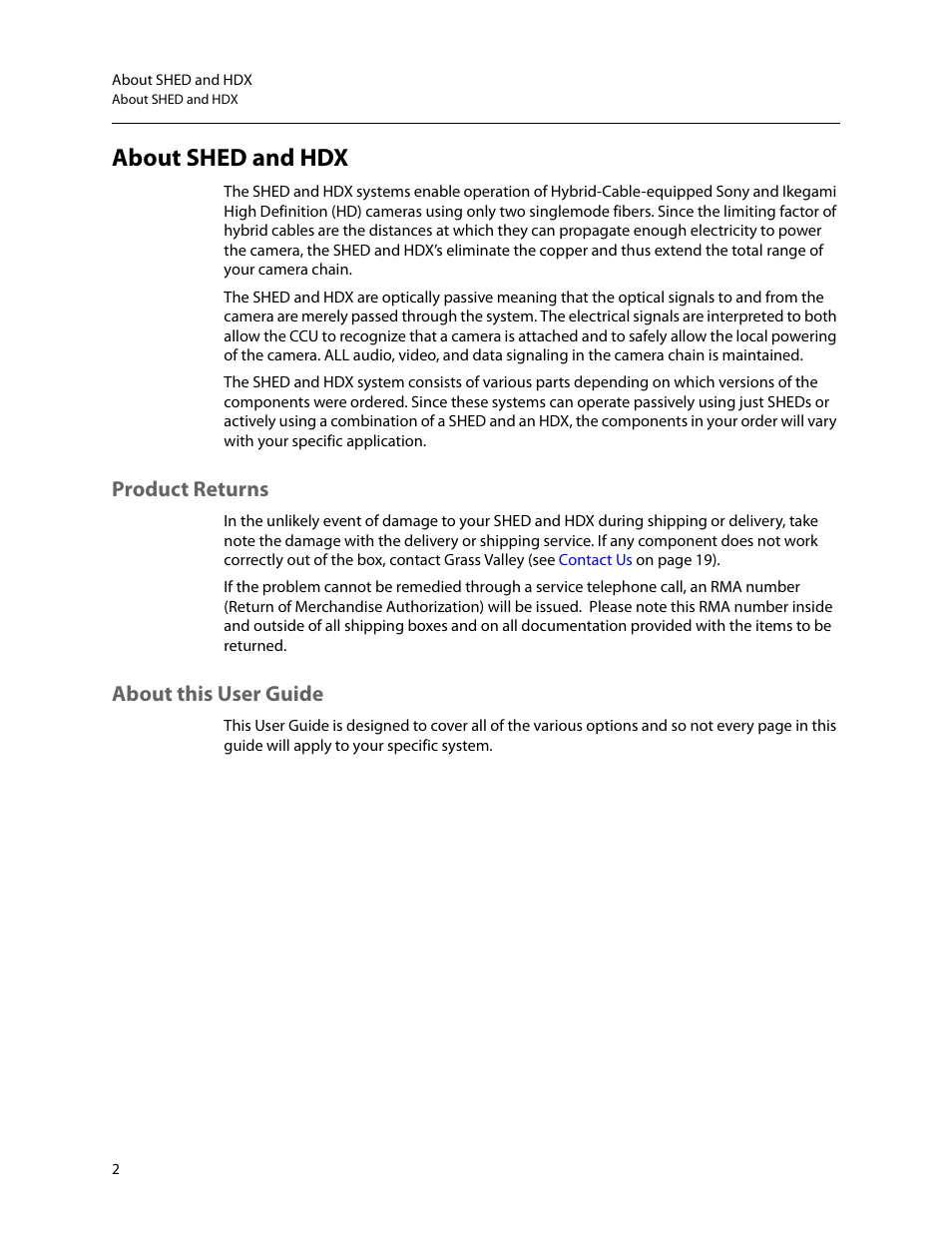About shed and hdx, Product returns about this user guide, Product returns | About this user guide | Grass Valley SHED Jul 25 2014 User Manual | Page 6 / 23