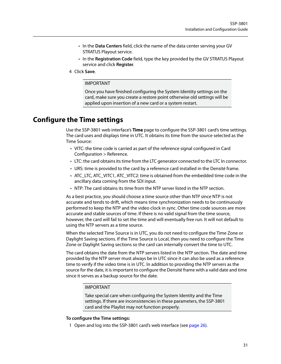 Configure the time settings | Grass Valley SSP-3801 Installation v.1.3 User Manual | Page 35 / 57