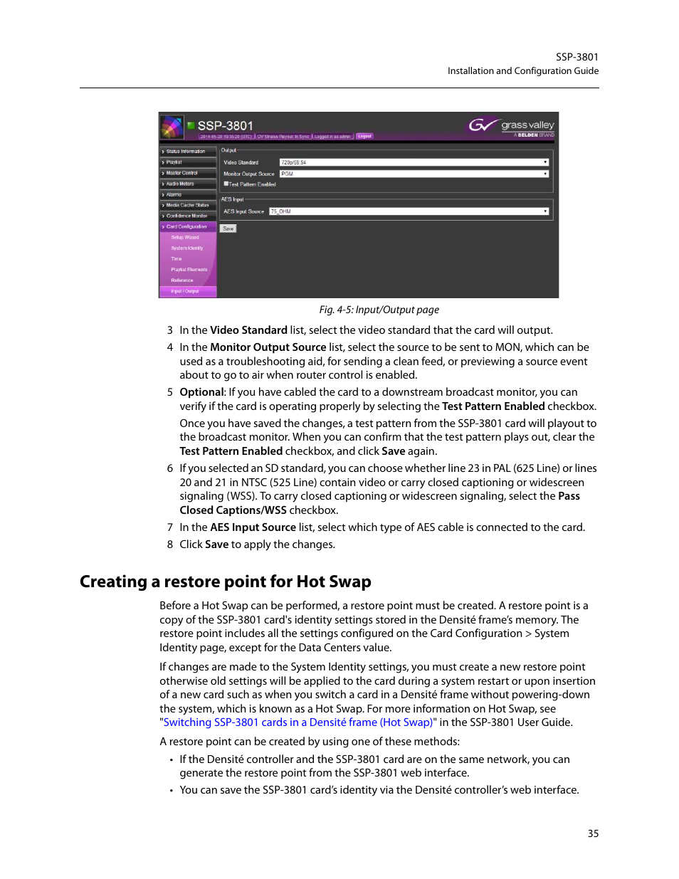 Creating a restore point for hot swap | Grass Valley SSP-3801 Installation v.1.3 User Manual | Page 39 / 57
