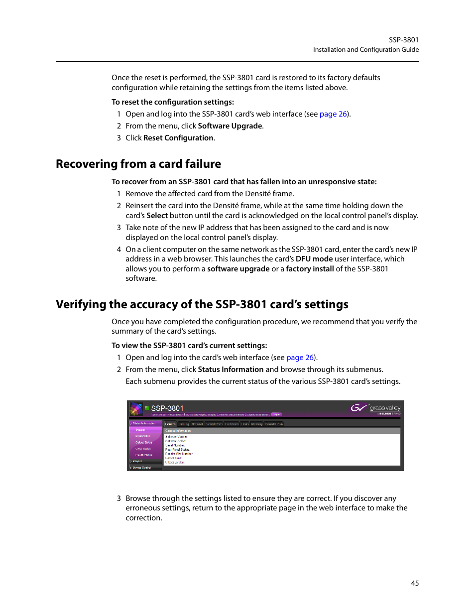 Recovering from a card failure | Grass Valley SSP-3801 Installation v.1.3 User Manual | Page 49 / 57
