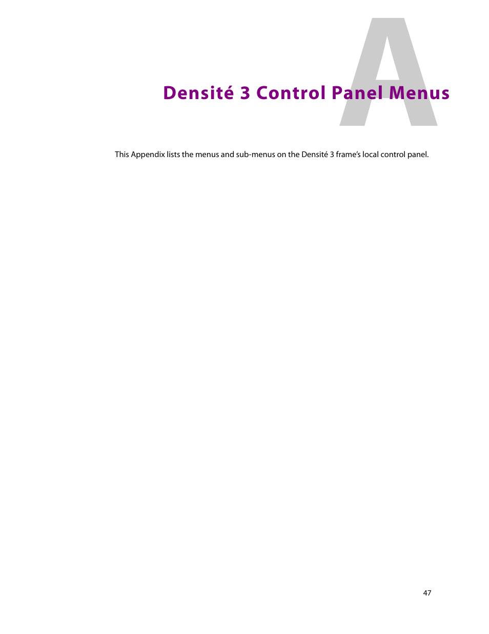 Densité 3 control panel menus, A densité 3 control panel menus | Grass Valley SSP-3801 Installation v.1.3 User Manual | Page 51 / 57