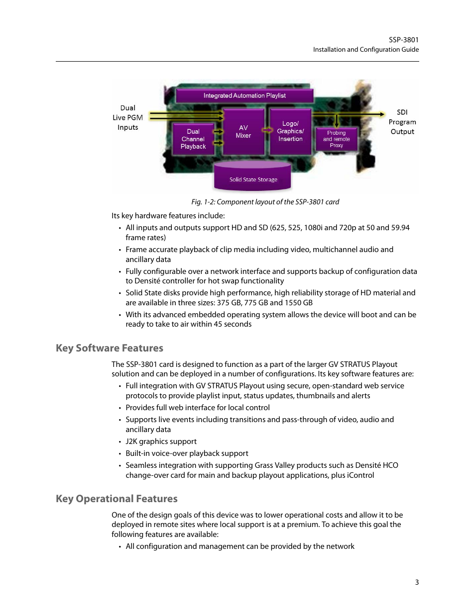 Key software features, Key operational features, Key software features key operational features | Grass Valley SSP-3801 Installation v.1.3 User Manual | Page 7 / 57