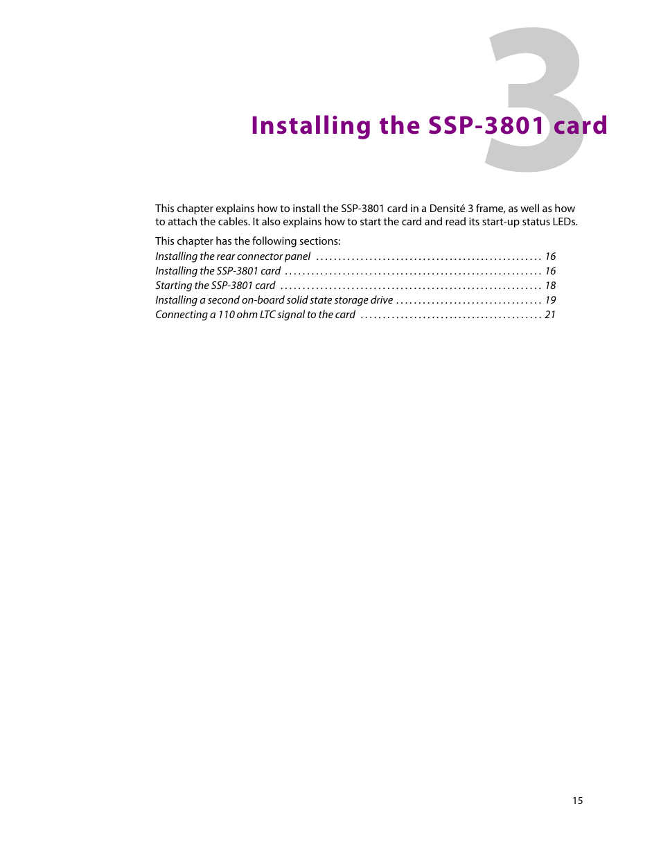 Installing the ssp-3801 card, 3 installing the ssp-3801 card | Grass Valley SSP-3801 Installation v.1.2 User Manual | Page 19 / 56