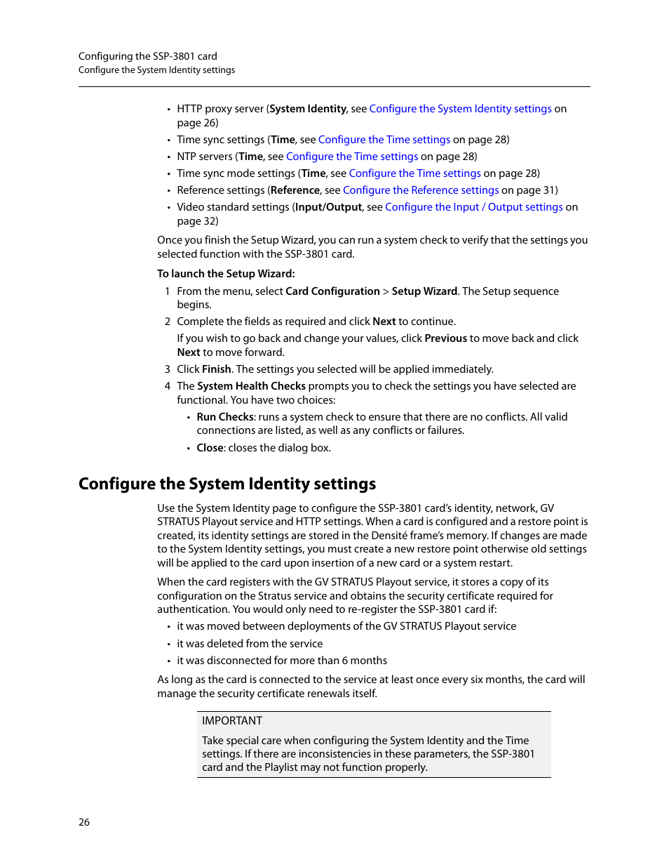 Configure the system identity settings, Configure the system identity, Settings | Configure the, System identity settings | Grass Valley SSP-3801 Installation v.1.2 User Manual | Page 30 / 56