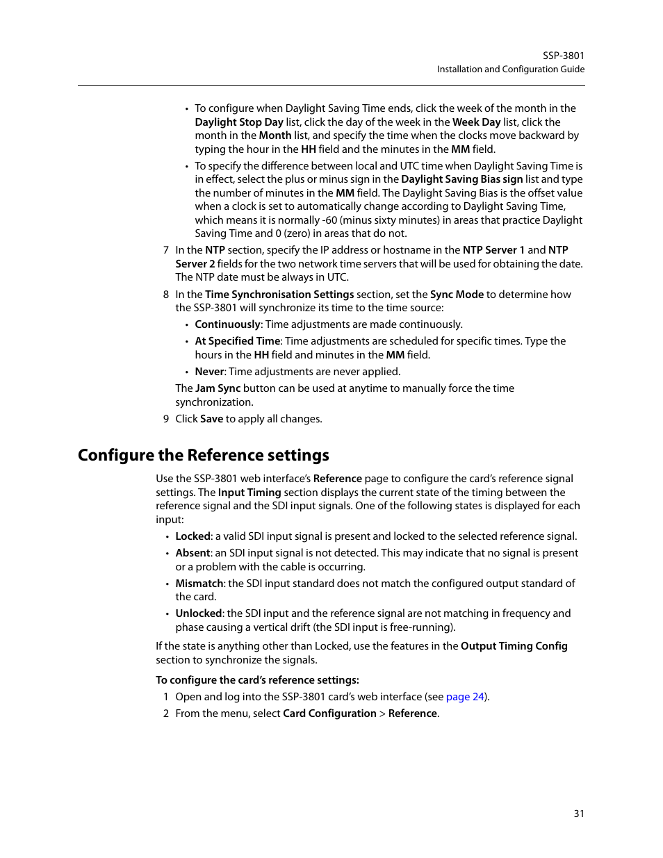 Configure the reference settings | Grass Valley SSP-3801 Installation v.1.2 User Manual | Page 35 / 56