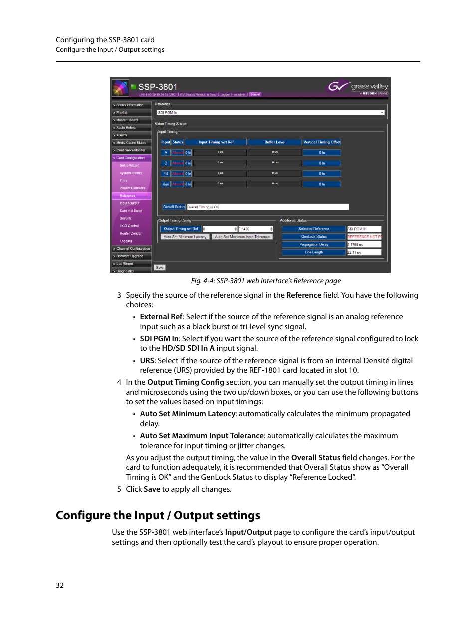 Configure the input / output settings | Grass Valley SSP-3801 Installation v.1.2 User Manual | Page 36 / 56