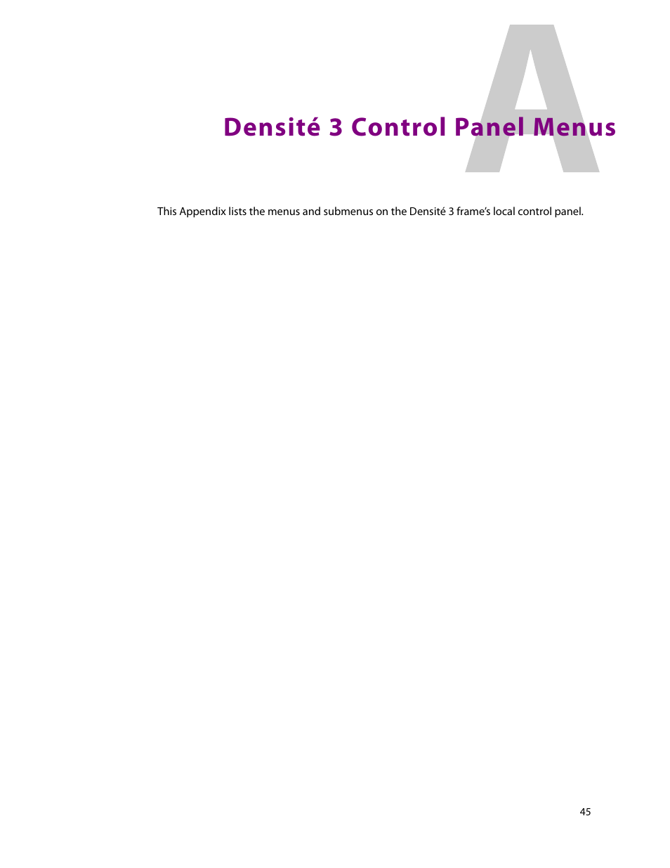 Densité 3 control panel menus, A densité 3 control panel menus | Grass Valley SSP-3801 Installation v.1.2 User Manual | Page 49 / 56