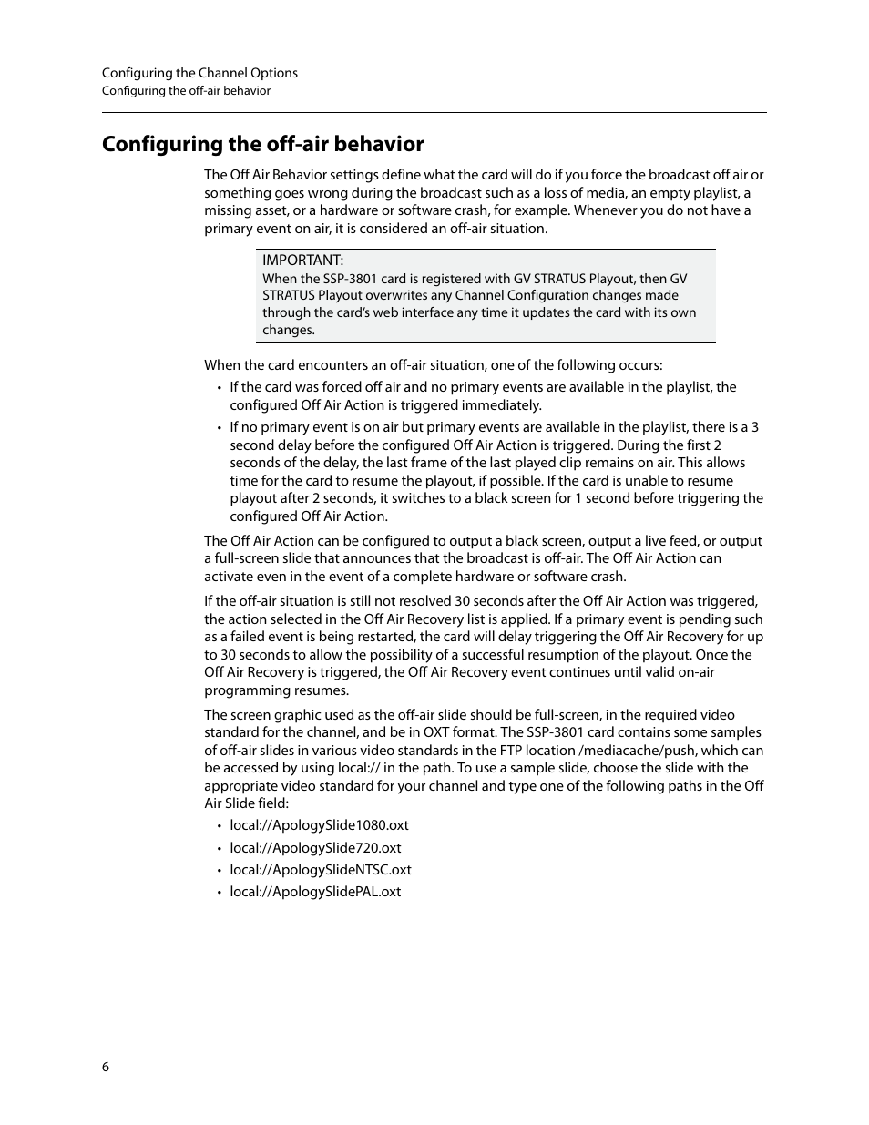 Configuring the off-air behavior | Grass Valley SSP-3801 User Guide v.1.3 User Manual | Page 10 / 79