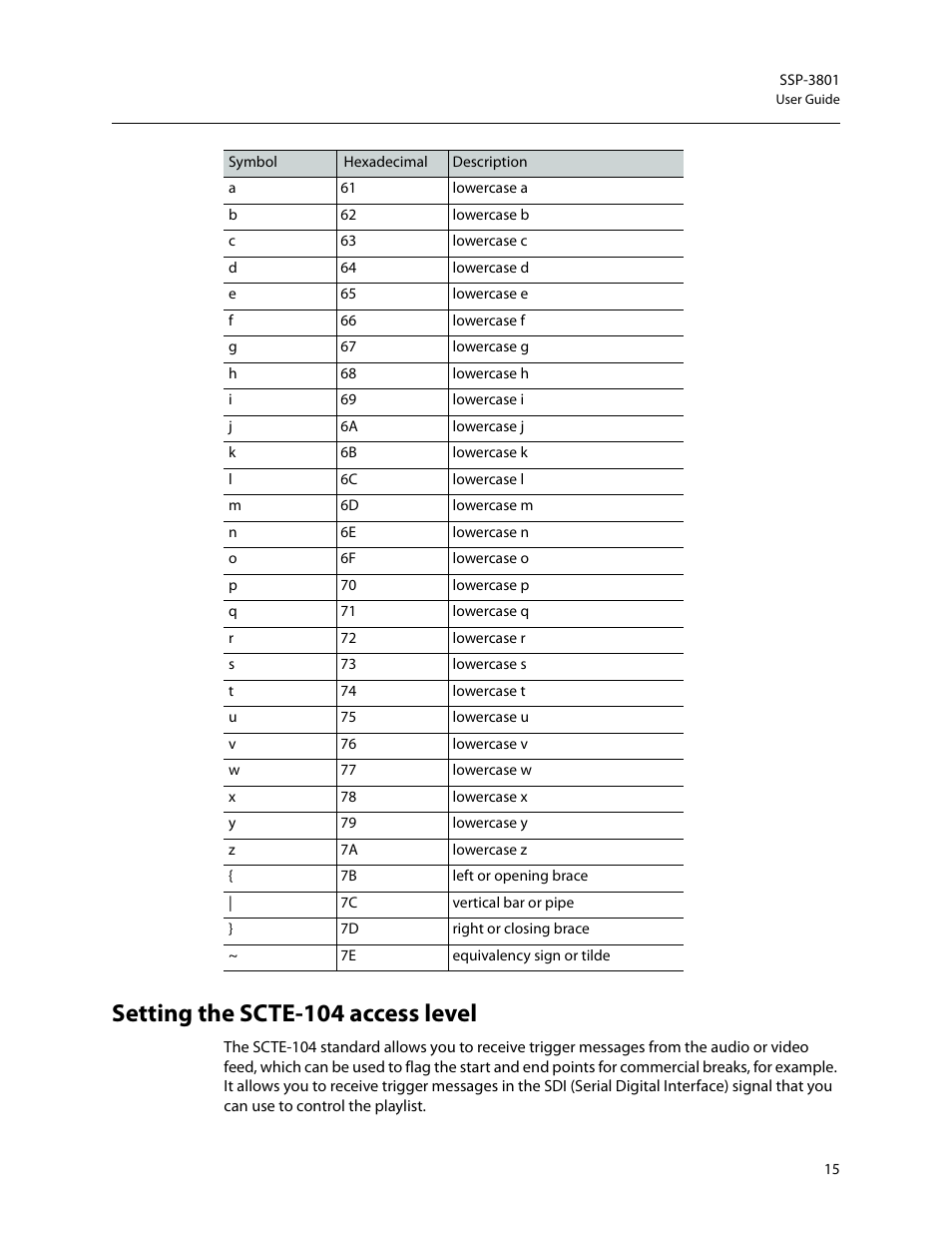 Setting the scte-104 access level | Grass Valley SSP-3801 User Guide v.1.3 User Manual | Page 19 / 79