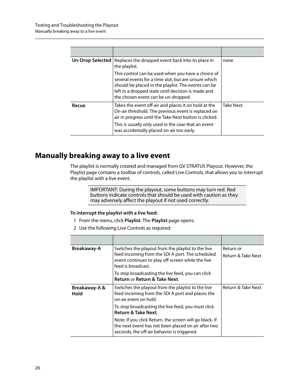 Manually breaking away to a live event | Grass Valley SSP-3801 User Guide v.1.3 User Manual | Page 30 / 79