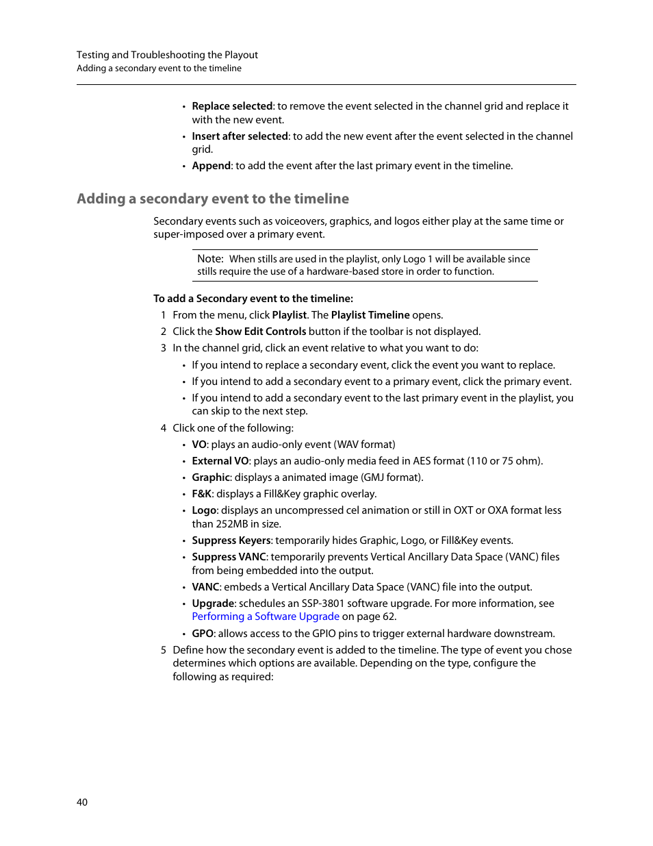 Adding a secondary event to the timeline, Rmation, see, Adding a secondary event to | The timeline | Grass Valley SSP-3801 User Guide v.1.3 User Manual | Page 44 / 79
