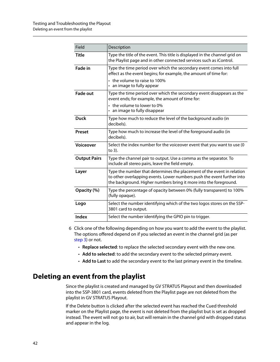 Deleting an event from the playlist | Grass Valley SSP-3801 User Guide v.1.3 User Manual | Page 46 / 79