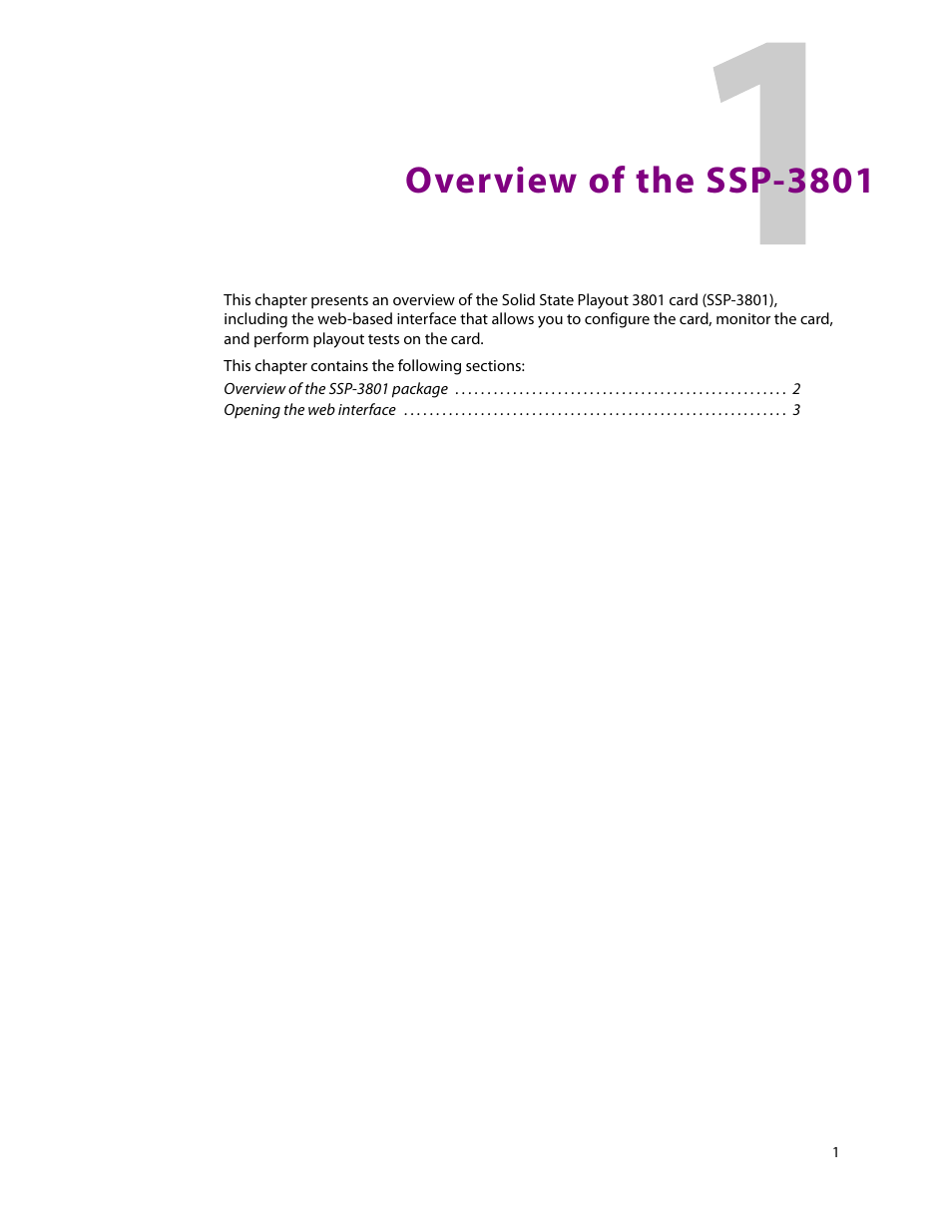 Overview of the ssp-3801, 1 overview of the ssp-3801 | Grass Valley SSP-3801 User Guide v.1.3 User Manual | Page 5 / 79