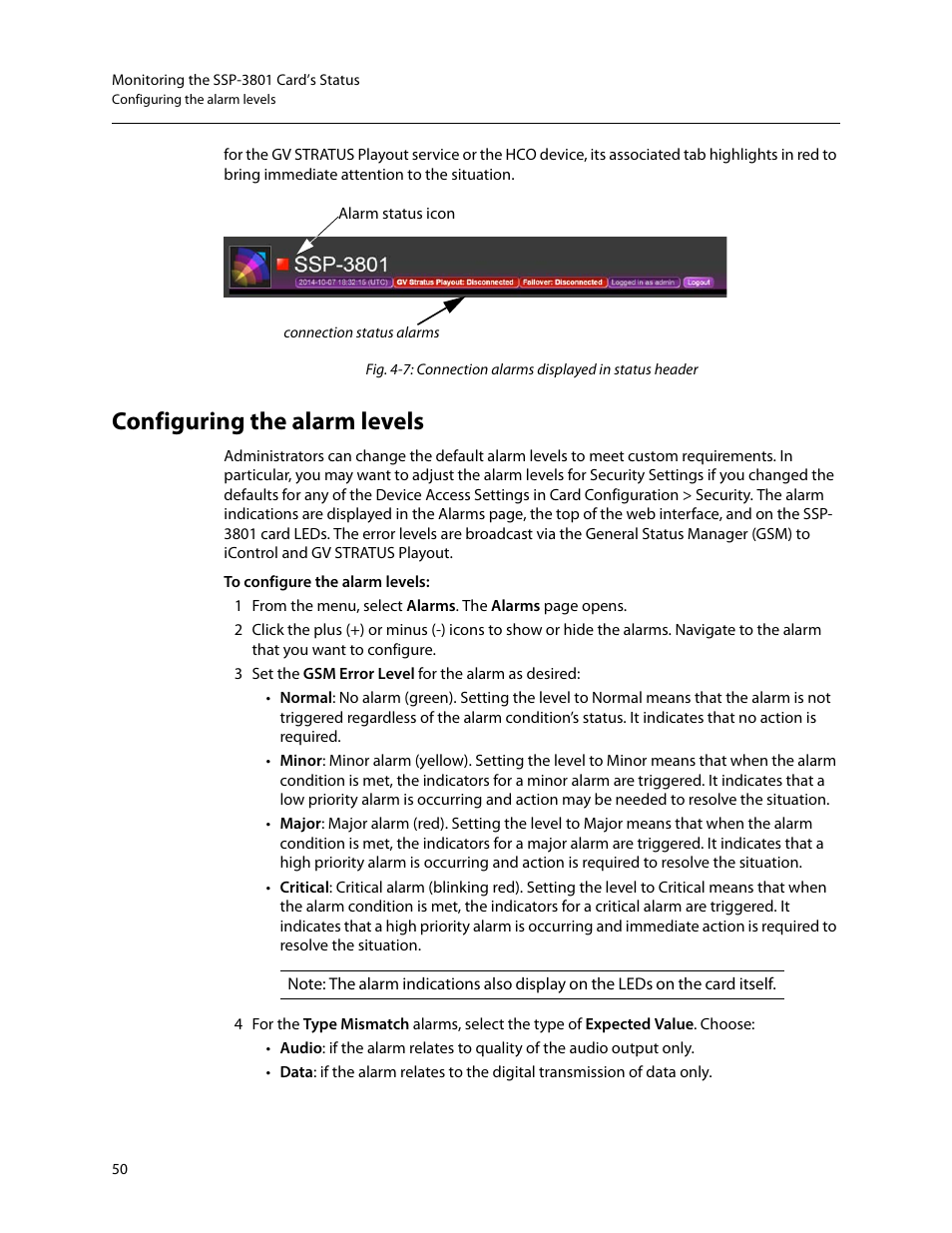 Configuring the alarm levels | Grass Valley SSP-3801 User Guide v.1.3 User Manual | Page 54 / 79