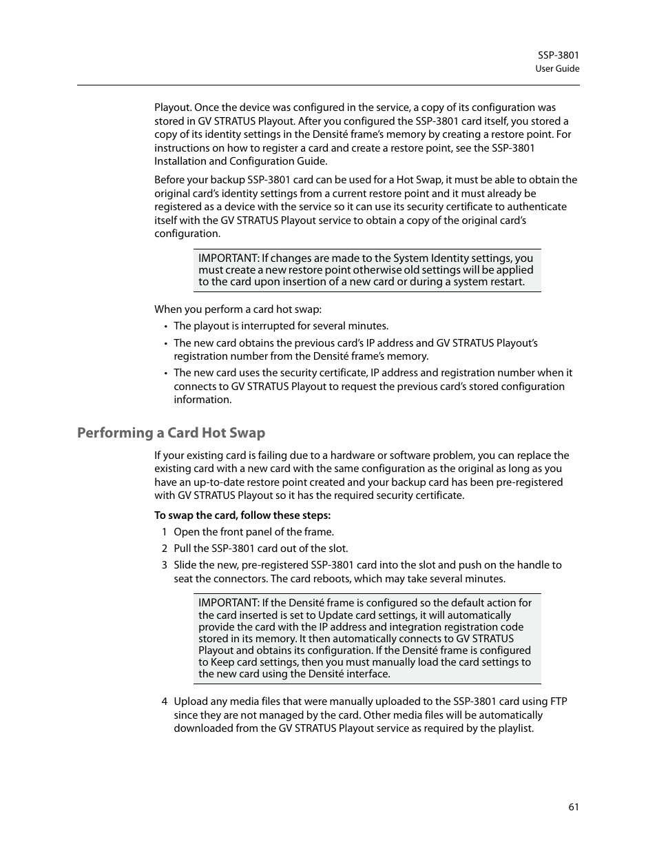 Performing a card hot swap | Grass Valley SSP-3801 User Guide v.1.3 User Manual | Page 65 / 79