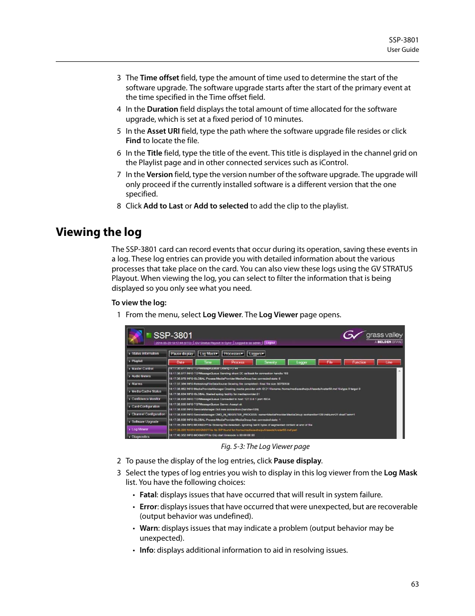 Viewing the log | Grass Valley SSP-3801 User Guide v.1.3 User Manual | Page 67 / 79