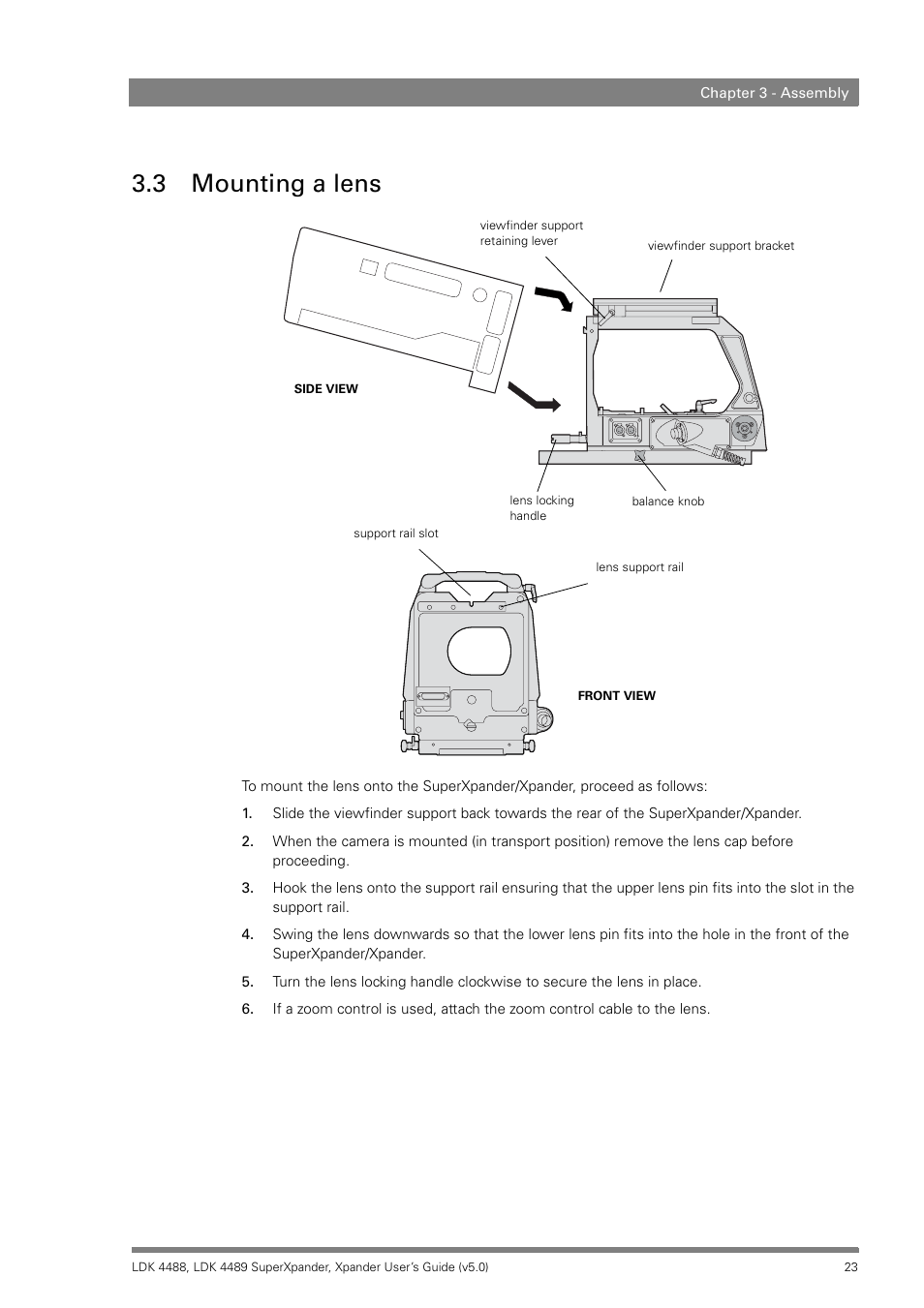 3 mounting a lens | Grass Valley LDK 4488 User Manual | Page 23 / 46
