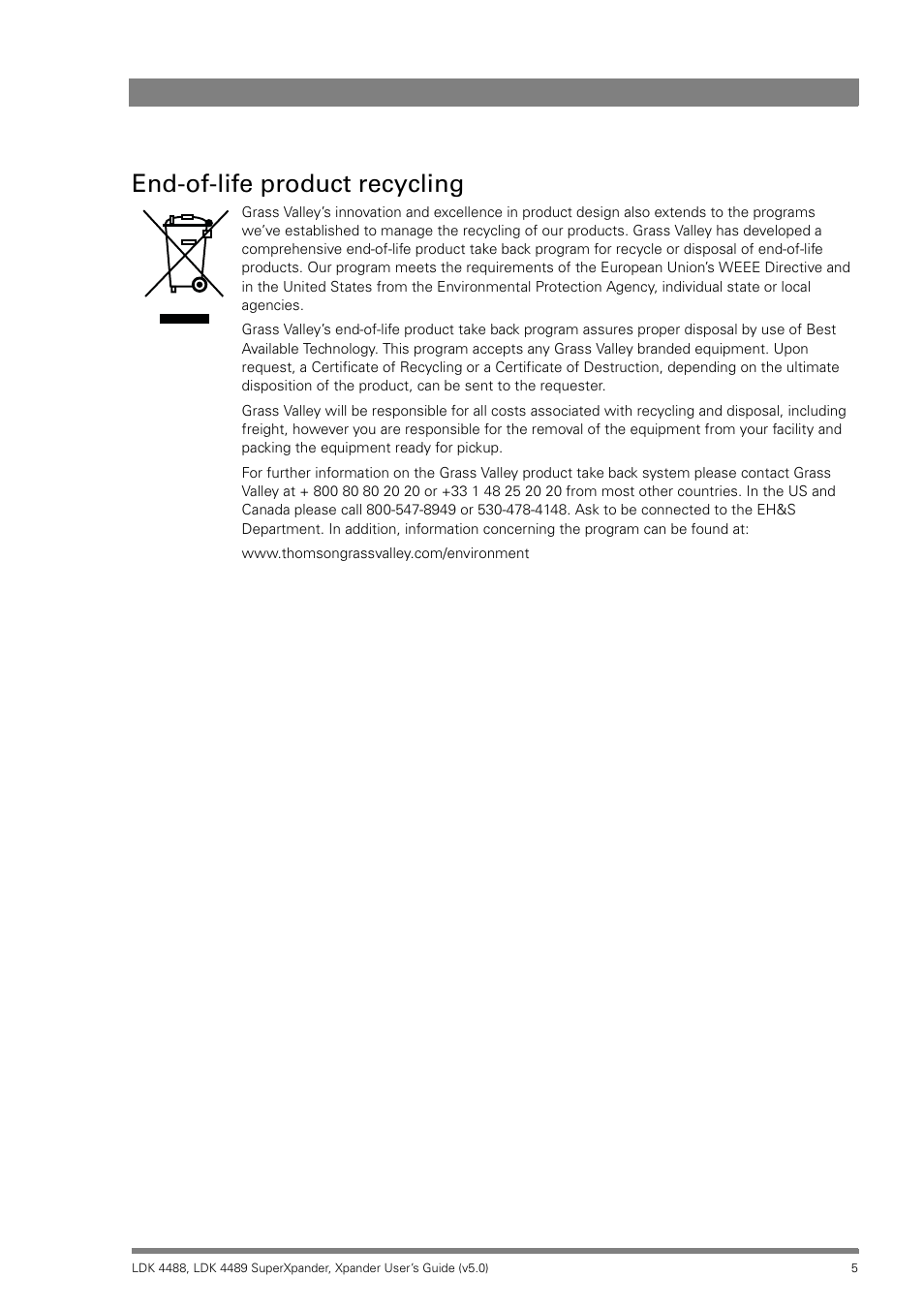 End-of-life product recycling | Grass Valley LDK 4488 User Manual | Page 5 / 46