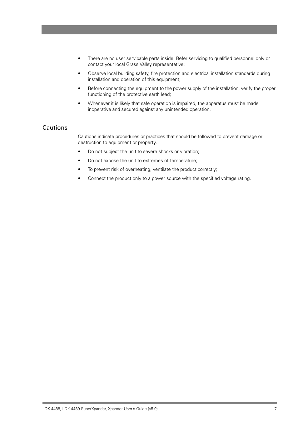 Cautions | Grass Valley LDK 4488 User Manual | Page 7 / 46
