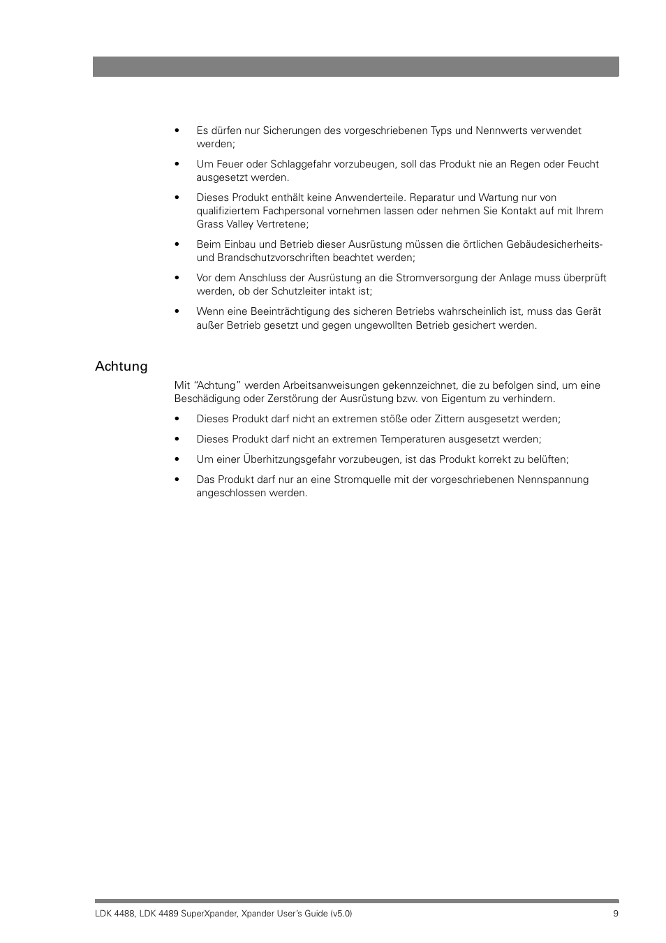 Achtung | Grass Valley LDK 4488 User Manual | Page 9 / 46