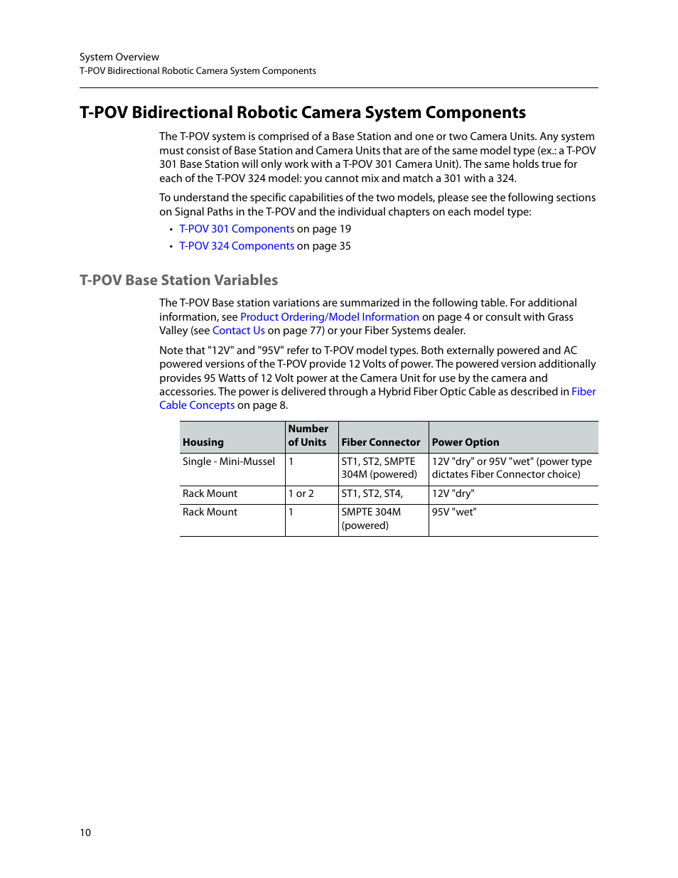 T-pov base station variables, T-pov bidirectional robotic, Camera system components | Grass Valley T-POV Bidirectional Robotic User Manual | Page 16 / 89