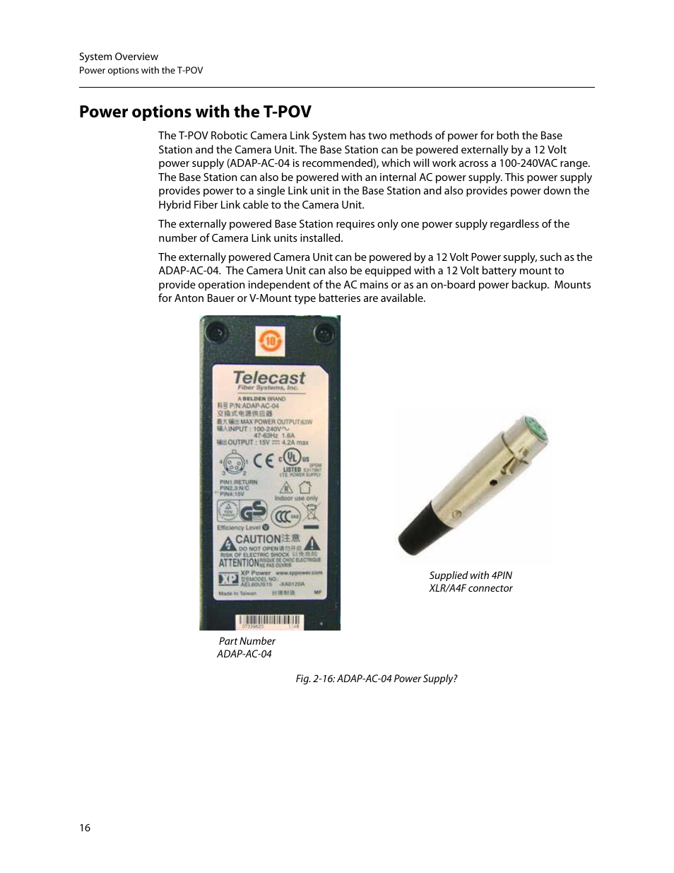 Power options with the t-pov | Grass Valley T-POV Bidirectional Robotic User Manual | Page 22 / 89