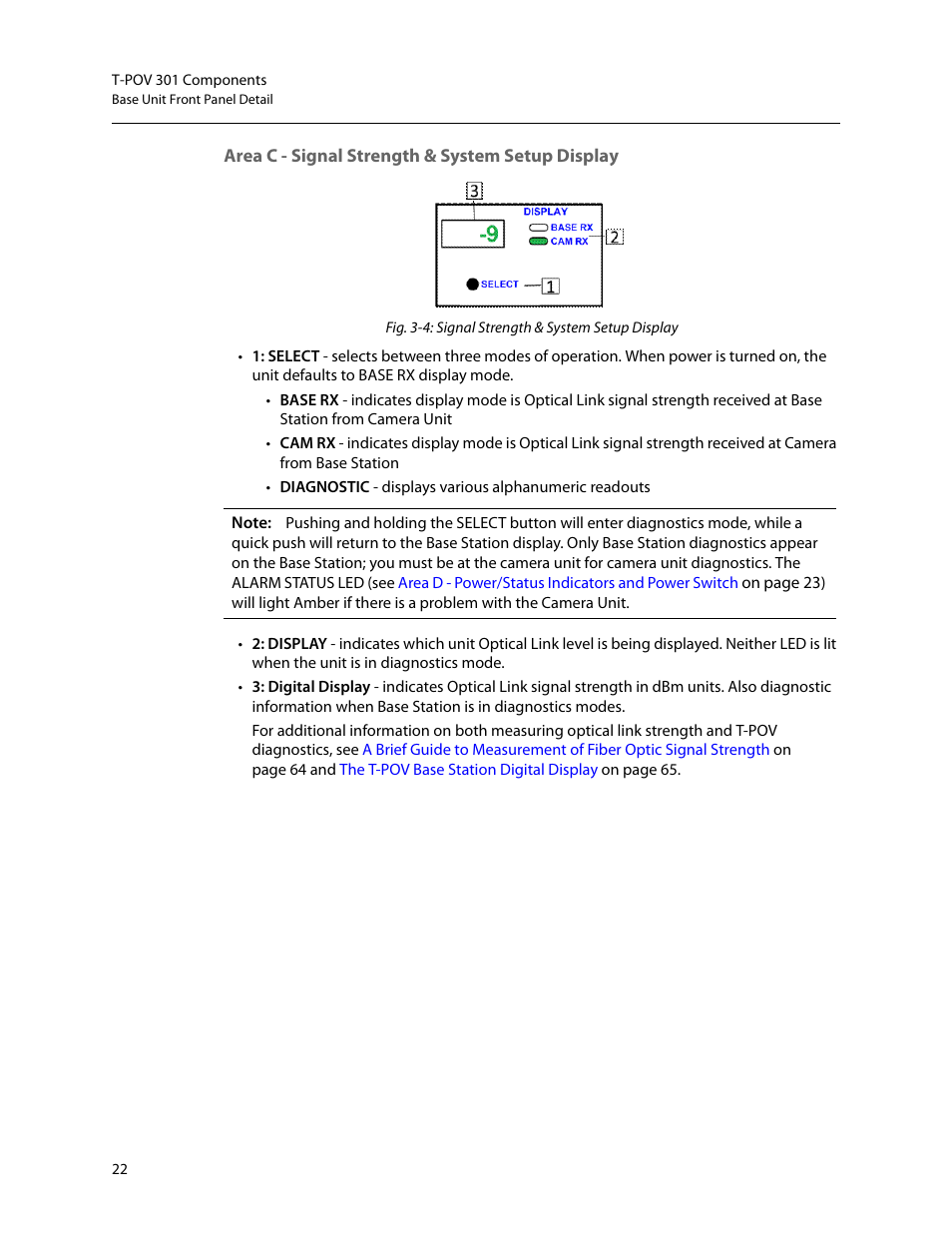 Area c - signal strength & system setup display, Area c - signal strength & system, Setup display | Grass Valley T-POV Bidirectional Robotic User Manual | Page 28 / 89