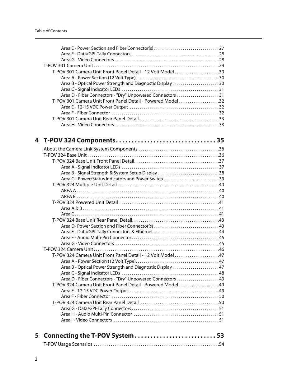 4 t-pov 324 components, 5 connecting the t-pov system | Grass Valley T-POV Bidirectional Robotic User Manual | Page 4 / 89