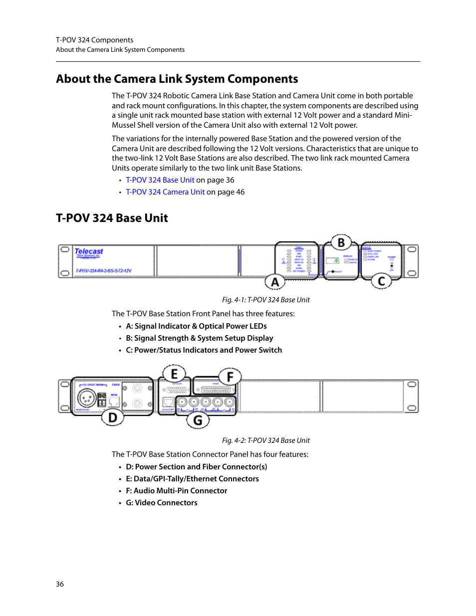About the camera link system components, T-pov 324 base unit | Grass Valley T-POV Bidirectional Robotic User Manual | Page 42 / 89
