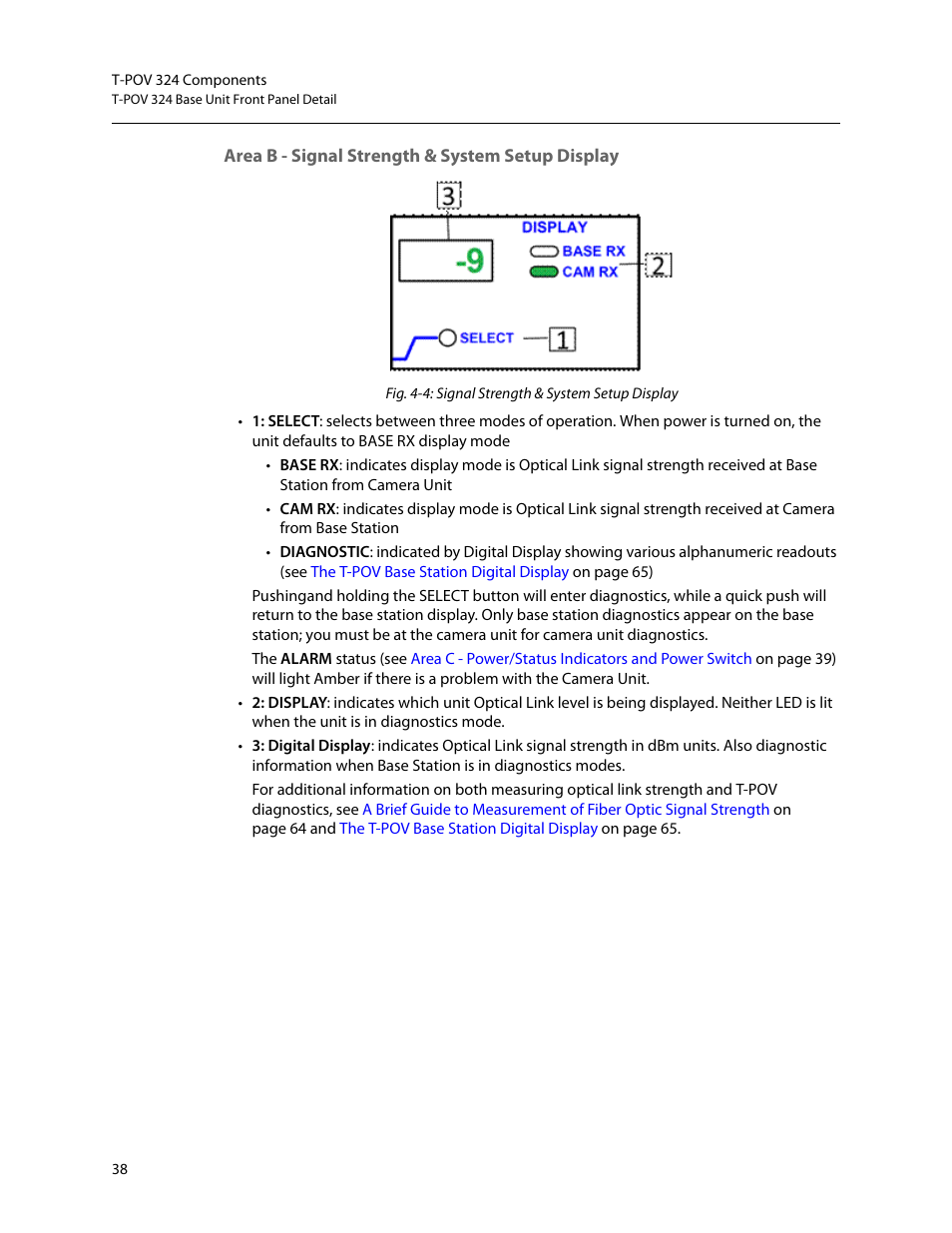 Area b - signal strength & system setup display | Grass Valley T-POV Bidirectional Robotic User Manual | Page 44 / 89