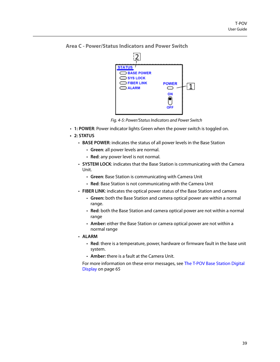 Area c - power/status indicators and power switch | Grass Valley T-POV Bidirectional Robotic User Manual | Page 45 / 89